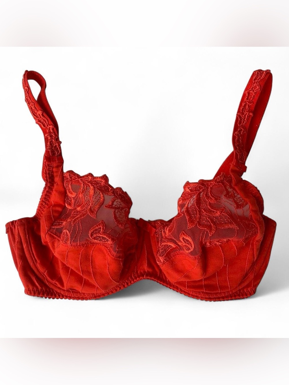 Vintage Prima Donna Red Embroidered Unlined Underwire Bra Size 30D